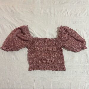 Puff-Sleeve Cropped Top - Dusty Rose Floral